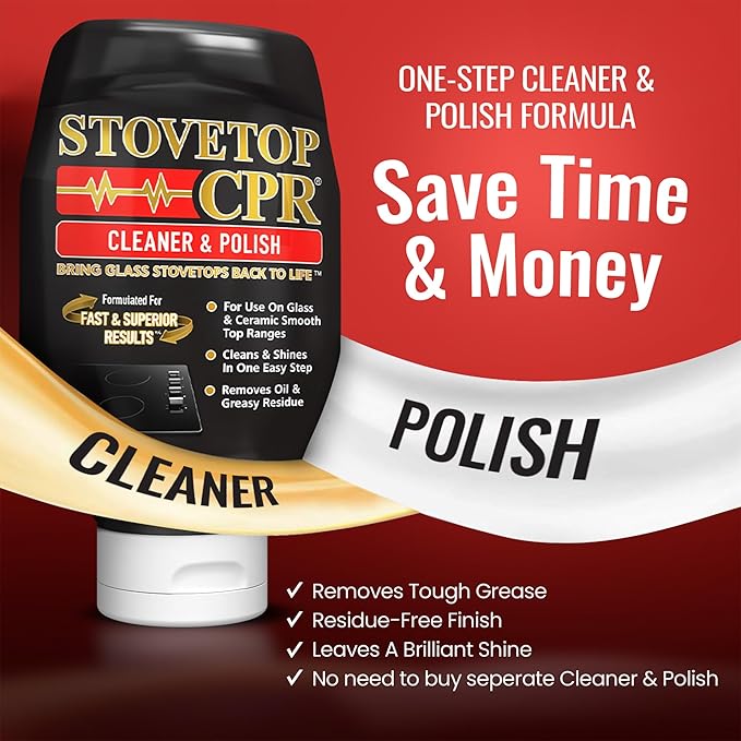 Stovetop CPR Glass Cooktop Cleaner Kit (18oz) – Ceramic Stove Cleaner, Polish, Scrubber Pads, Razor Scraper & Microfiber Towels