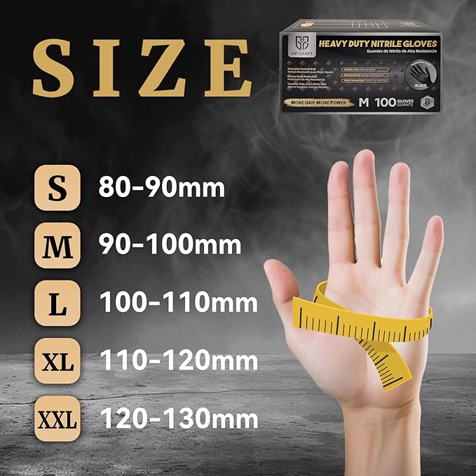 Heavy Duty Black Diamond Grip 8mil Nitrile Gloves - Industrial Grade, Puncture & Chemical Resistant Safety Gloves