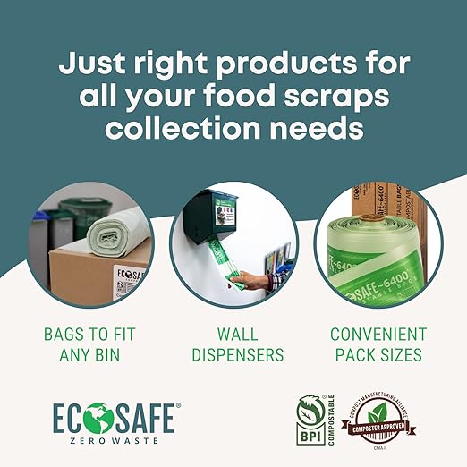 EcoSafe-6400 HB3042-8 Certified Compostable Bag - 30x42” Green Bags for 35 Gallon Bin - Extra Strong Leak, Puncture and Tear Resistant Food Scraps Bin Liners, Pack of 135