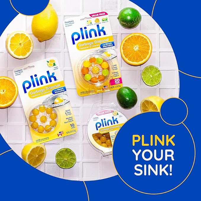 Plink Garbage Disposal Cleaner, Freshener & Odor Removing Balls, Easy to Use, Fresh Lemon Scent, 40 Count, 2 Pack