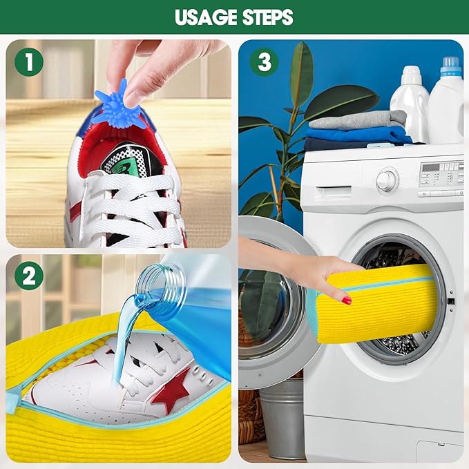 Shoe Washing Machine Bag, 2 Pack Sneaker Cleaner Kit with 10 Washer Balls for Gym Sneakers and Flats, Shoe Laundry Bag with Zipper Protection Design,Large Size for Women's, Men's, and Kid's Shoes