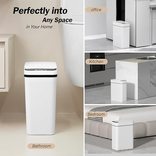 FRESHLIX Smart Touchless Bathroom Trash Can 2.6 Gallon Automatic Motion Sensor Rubbish Can with Lid Electric Waterproof Narrow Small Garbage Bin
