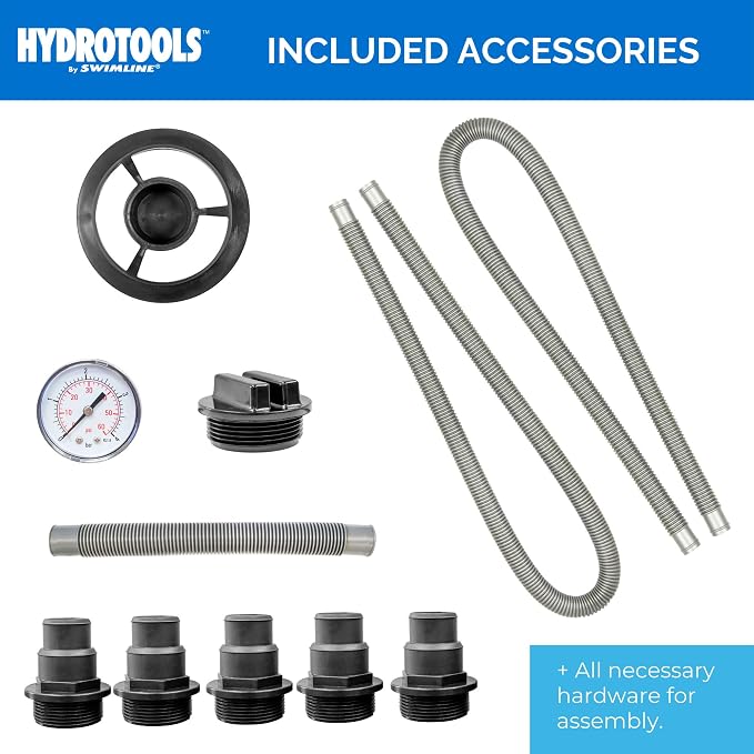 SWIMLINE HYDROTOOLS Complete Sand Filter System, 12" Tank - for Above-Ground Pools Up to 8,000 Gallons, Single Speed Pump, 0.3 THP, 1,980 GPH, 4-Way Multi-Port Valve, 42 lb Capacity