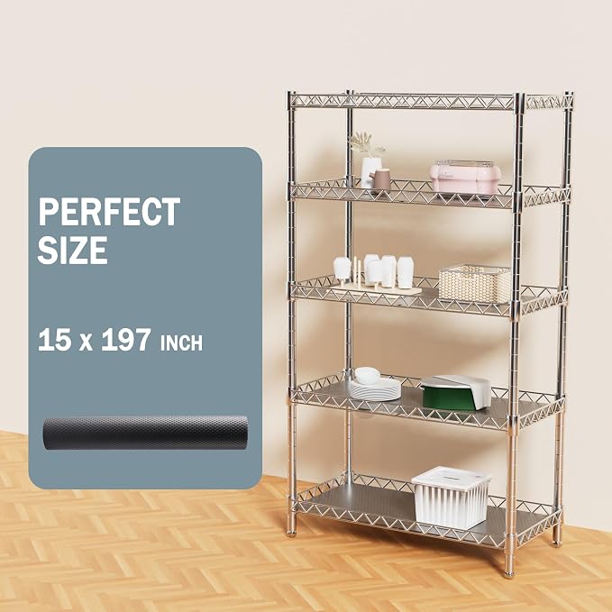 FLPMIX Thick Pantry Shelf Liner 15 inch Wide: Standard Size (15 by 197 Inch) Wire Shelf Liner - Waterproof Heavy Duty Easy to Cut Plastic Metal Rack Mat for Shelving - Transparent Grey