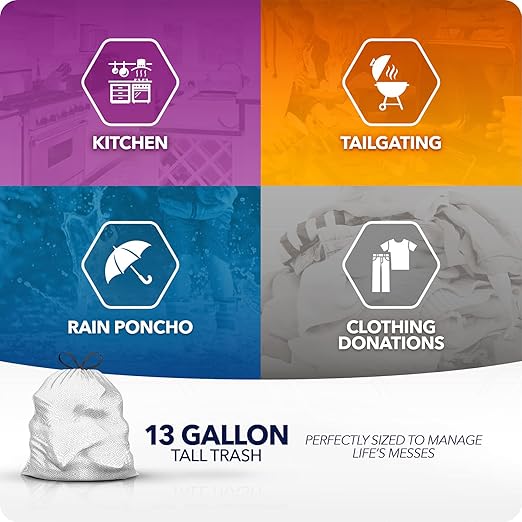 Color Scents Tall Kitchen Trash Bags -13 Gallon, 160 Total Bags (8 Packs of 20 Count), Drawstring - Silver bag in Simply Clean Scent with Microban