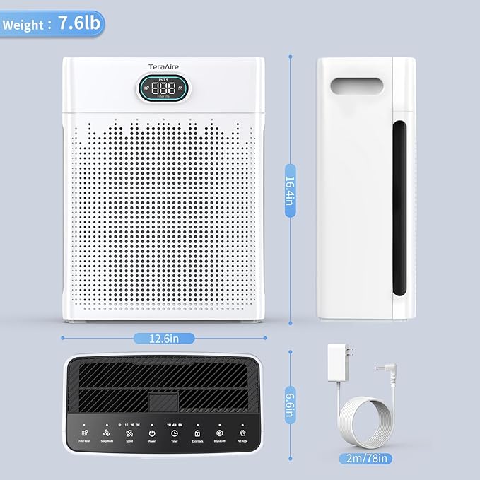 Air Purifiers for Home, PM 2.5 Air Quality Monitor Cover Up to 2200 Ft² with Pet mode, Timer, H13 HEPA Air Purifier with Washable Pre-filter, Fragrance Sponge for Smoke, Odor, Dander, Pollen (Black)