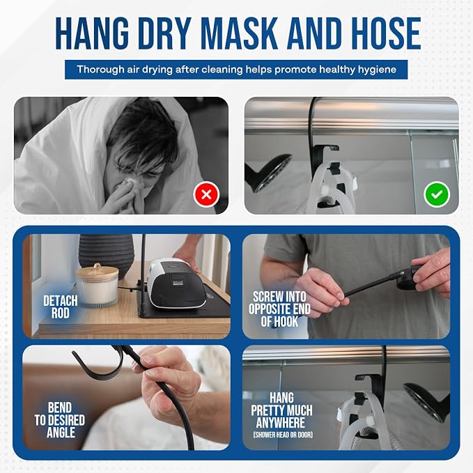 CPAP Cleaning Kit for Hose and Mask, CPAP Hose Cleaning Brush, Collapsible Wash Basin, Hose Hanger, Compatible with Standard and Slimline CPAP Tubing (Hanging Dry Kit)