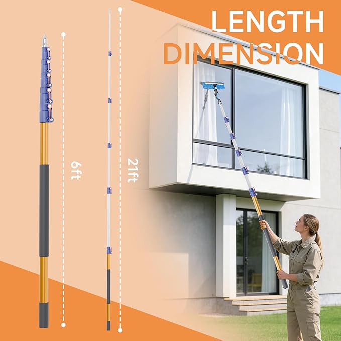 26 Feet High Reach Cobweb Duster with 6-21Ft Extension Pole, Webster Cobweb Duster with Telescopic Aluminum Pole, Spider Web Brush for Outdoor & Indoor Cleaning