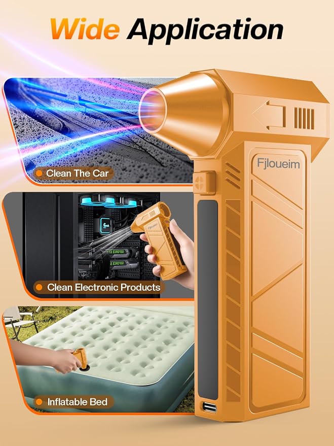 Electric Air Duster, 130,000RPM Compressed Air Duster Rechargeable with 4-Speed Settings, Mini Turbo Jet Fan Blower Portable USB-C for Keyboards PC Electronics Cars(Orange)
