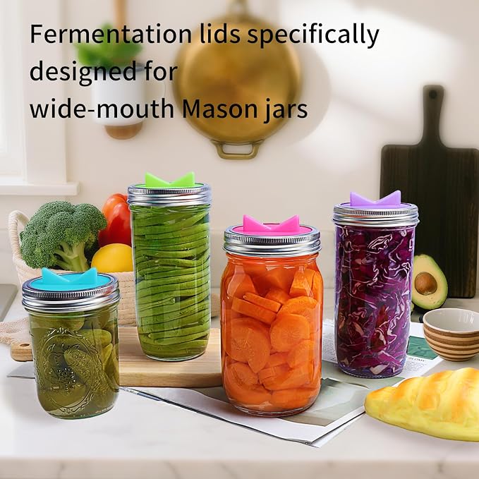 Mason Jar Fermentation Kit, Sauerkraut pounder + 4 Glass weight and 8 Fermentation Airlock Lids for Wide Mouth Mason Jars Excluding steel rings and bottles(AirLock+Glass weight+pounder)