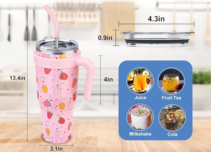 Zenbo 50 oz Mug Tumbler With Handle and Straw Lid | Stainless Steel Insulated Tumblers, Keeps Drinks Cold up to 34 Hours, Fit in Car Cup Holder, Dishwasher Safe,BPA Free