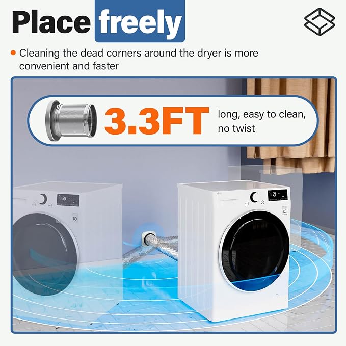 Magnetic Dryer Vent Connector Kit, MV-180° 4 Inch 3.3FT Hose, Airtight Quick Connect Magvent Dryer Vent, Optimized Airflow for Home Laundry Safety