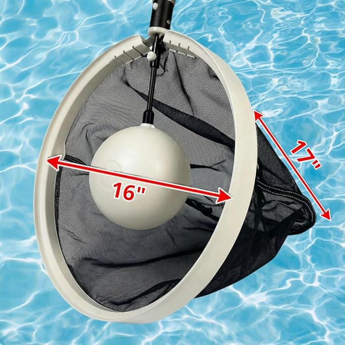 16" Pool Skimmer Net with Float Assist - Zero Pole & Skimmer Weight, 360° Movement in Any Direction, Strong Daily use Nylon net, Fast & Effortless Debris Removal for All Pools, Ponds & spas