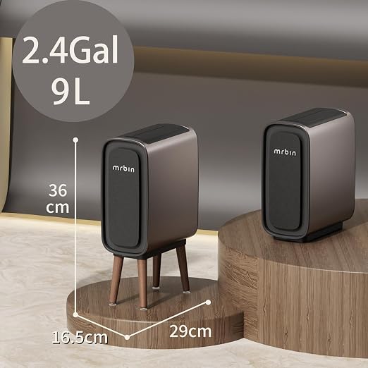 MRBIN 2.4 Gallon Slim Automatic Trash Can with Legs, Touchless Butterfly Sliding Lid, Magnetic Odor Lock, 9L Convertible Height Waste Bin for Bedroom, Bathroom