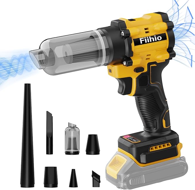 Cordless Leaf Blower Compatible with Dewalt 18V/20V Battery, 100,000RPM Powerful Handheld Air Blower Duster with LED Light, 9,000Pa 2 in 1 Vacuum Duster & Blower for Cars, Home (No Battery)