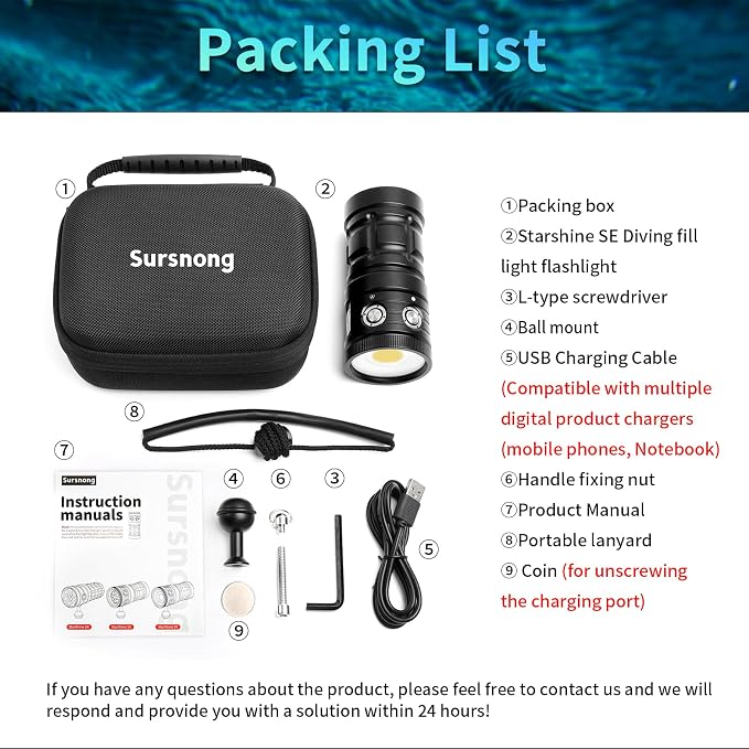 Starshine SE 7500 Lumens Dive Light - Professional Underwater Video Light with 92 CRI, 5200K White Light, USB-C Rechargeable, for Diving/Underwater Photography (IP68 Waterproof, 100m Depth)
