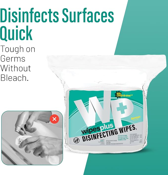 WIPESPLUS Disinfecting Surface Wipes Refill Bag Bleach Free with Lemon Scent for Home and Business, 800 Count