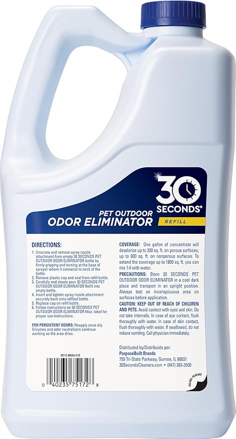 30 Seconds Outdoor Odor Eliminator for Pets, Dogs, For Grass, Turf, Lawns, Kennels & Dog runs, Enzyme Cleaner (1 Gallon Concentrate)