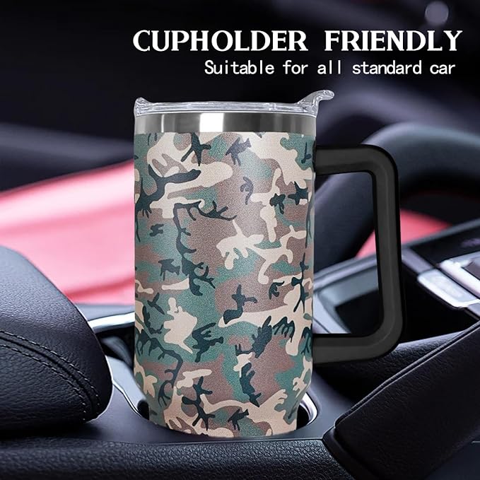 Ceovfoi 40 oz Camo Tumbler with Handle Lid and Straw, Hunting Gifts for Men Women,Camo Tumbler Travel Coffee Cup Mug Water Botter