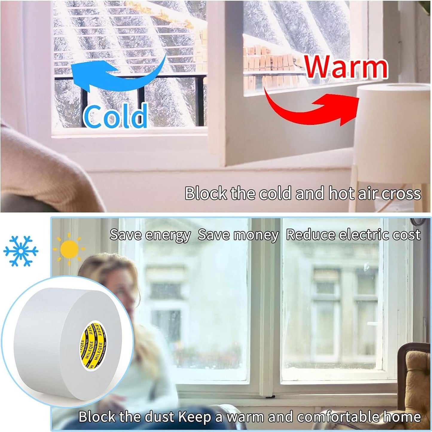 Cloth Duct Window Seal Strip Tape for Winter, 1.89in x 33FT, Weather Stripping Sealing Insulation Tape for Windows and Door, Easy Tear Sealer Draft Blocker