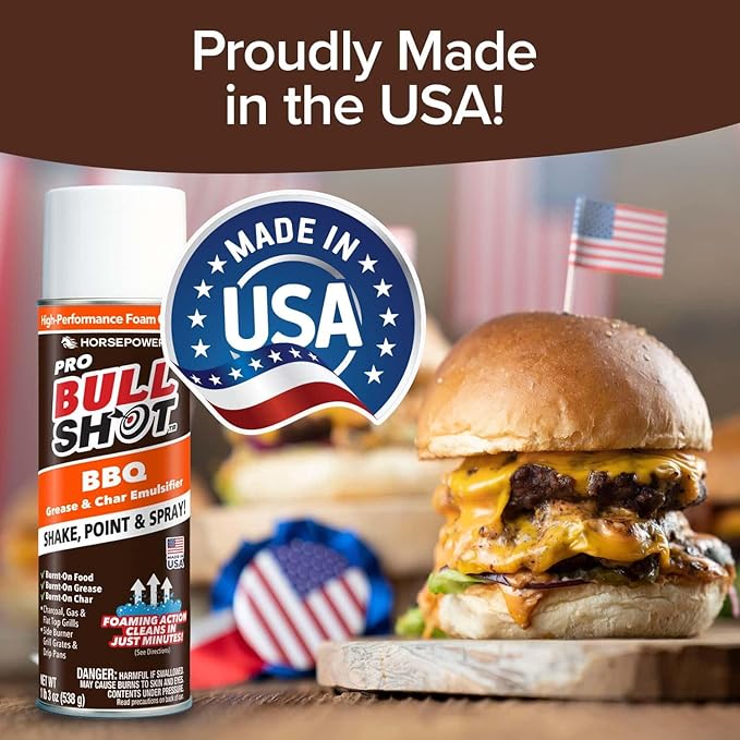 Bull Shot BBQ MAX Pro Super-Concentrated Foaming Grill Cleaner, AS SEEN ON TV, Made in USA, Shake, Point & Spray, Emulsifies Grease & Char on Grills, Stove Burners, Drip Pans & More