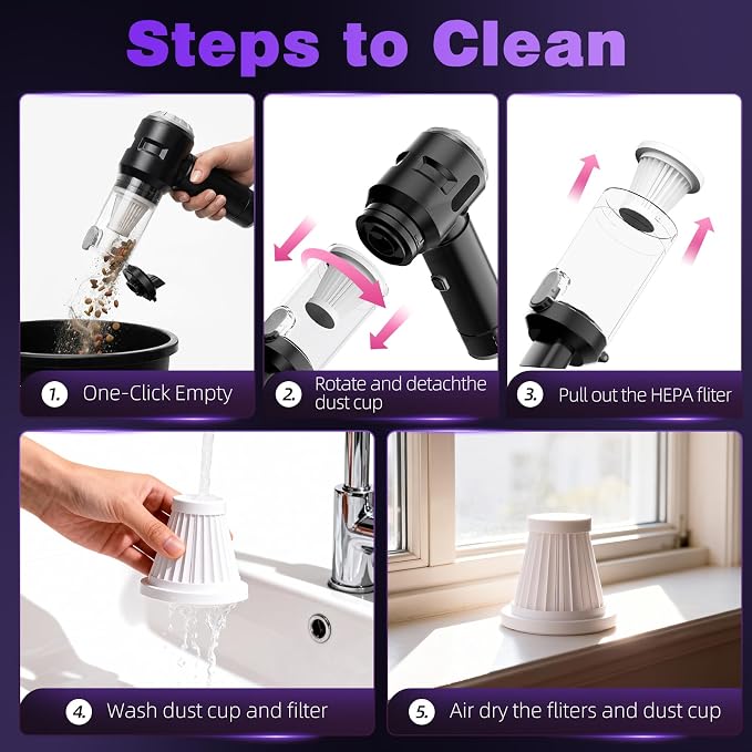 Wansimoo Handheld Car Vacuum Cleaner,25000PA Strong Cyclonic Suction Mini Vacuum Portable Cordless with Digital Display and One Touch Dust Removal for Car, Home, Office, Kitchen (Silver)