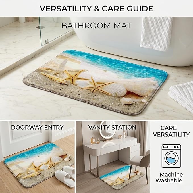 WODEJIA Non Slip Bath Rugs Sponge Foam for Bathroom,Soft Flannel Mat Rug for Living Room, Absorbent Water Clearance MatS for Forlaundry Room and Kitchen,Ocean Beach Themed Carpt 24x16 Inches