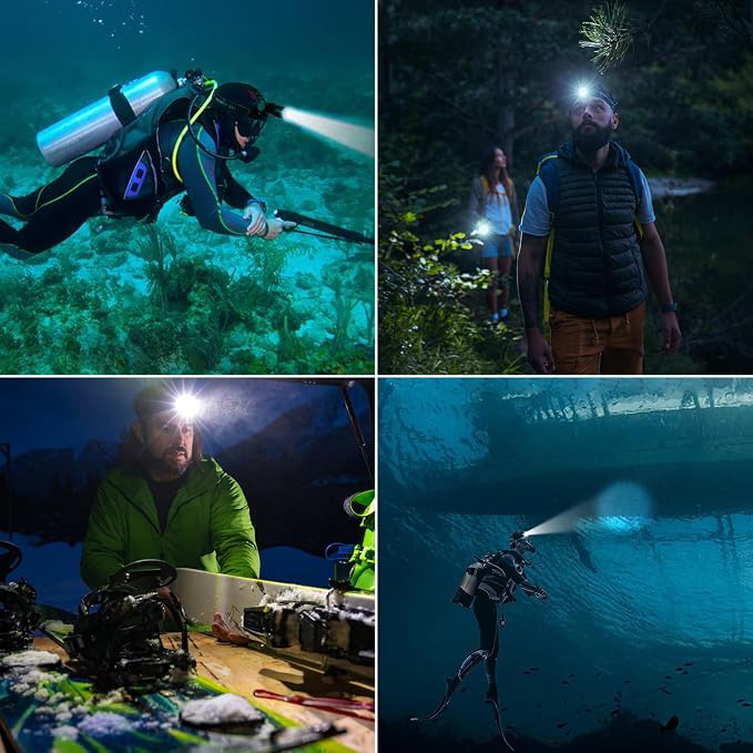 APLOS HP900 Diving Headlamp Rechargeable - 3000 Lumen Super Bright Scuba Dive Flashlight, Swimming Headlight IP68 Waterproof Professional Underwater Headlight 5 Modes for Snorkeling Caving