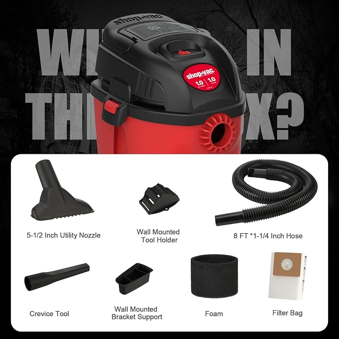 Shop-Vac 2021000 1 Gallon 1 Peak Wet/Dry Vac, Portable Compact Micro Vacuum with Collapsible Handle Wall Bracket & Multifunction Accessories Uses Type A Filter Bag & Type MM Foam Sleeve