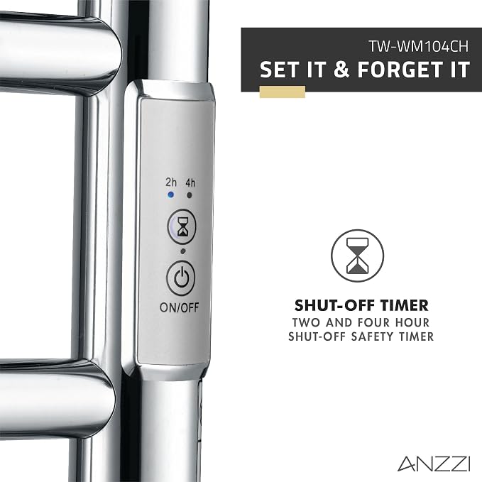 ANZZI Crete 10-Bar Stainless Steel Wall Mounted Towel Warmer Rack in Polished Chrome, 100W Quick Warming ETL Certified Tower Heater Rail, Hardwired Plug-in Towel Dryer, TW-WM104CH