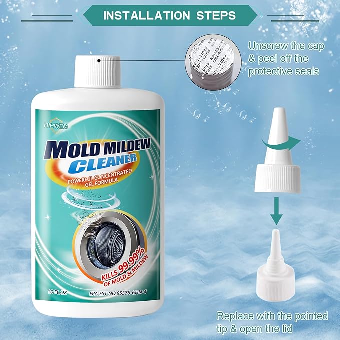 HIHWEM MoldStain Remover Gel, Washing Machine Seal Cleaner for Front Load Washer, Tiles Grout Cleaner Bathroom Cleaning Home Kitchen Sinks Caulk Cleaning, 10 Oz