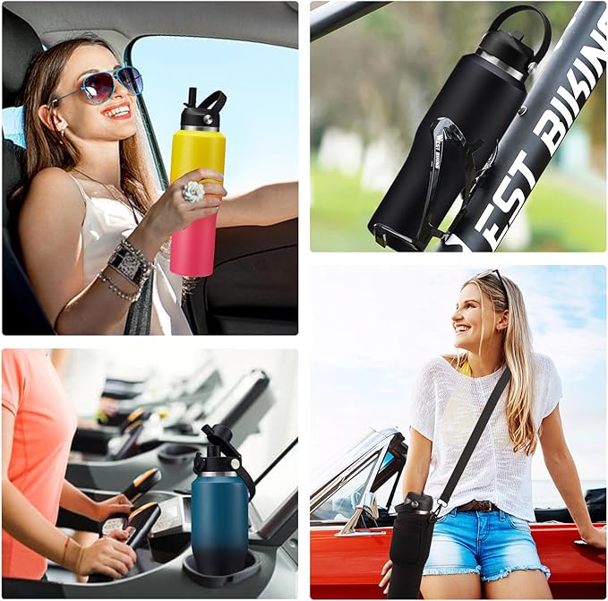 32oz Stainless Steel Water-Bottle with Straw -Keeps Cold 48h & Hot 24h, Insulated Water Bottles w/Strap Carrier Pouch & Boot, Travel Cup Fits in Car Cup Holder