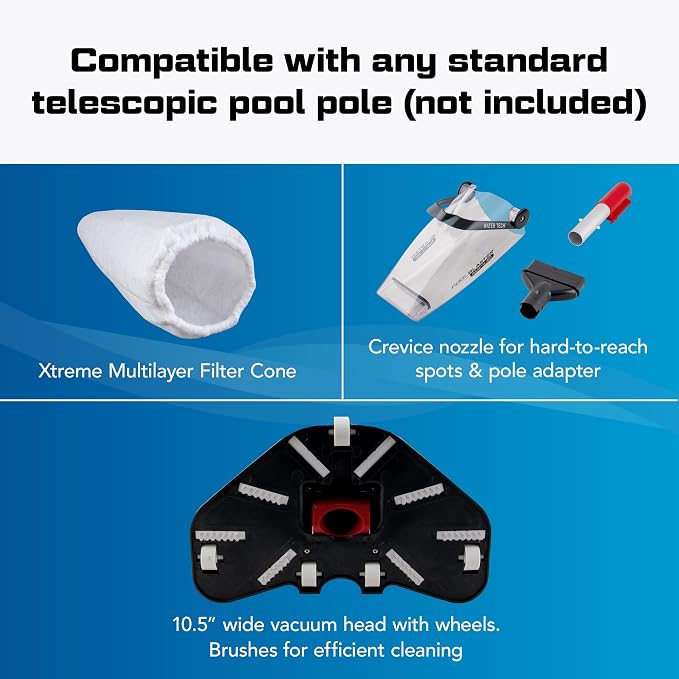 POOL BLASTER Pulse XL 350 Inground & Above Ground Pool Vacuum - American-Engineered Cordless Hoseless Vac with Auto-Start & XL Debris Chamber - Rechargeable Cleaner with 10.5" Head & 60 Min Runtime