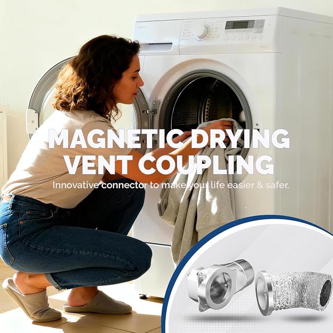 DV-90 Magnetic Dryer Vent Connector Kit - Airtight Quick-Installation for Tight Spaces, Easy lint Cleaning, Strong Magnet Self-Alignment Design with 2.6ft 6" Duct & two Clamps