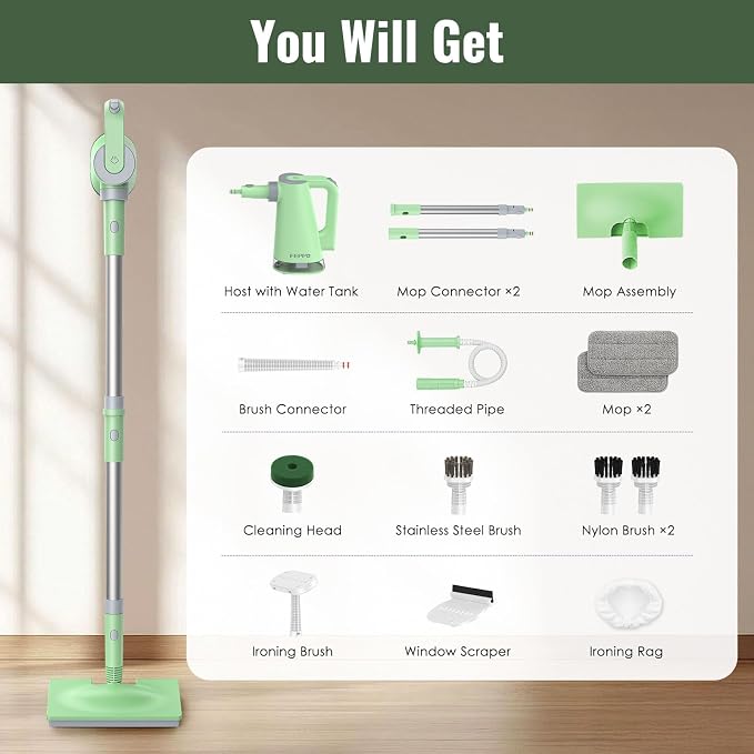 FEPPO Steam Mop & Detachable Handheld Steam Cleaner for Home and Floor Cleaning, 15s Heat-Up, 230°F Floor Steamer for Deep Cleaning with Multi-purpose Attachments Hardwood Floors, Tile,Grout,Furniture