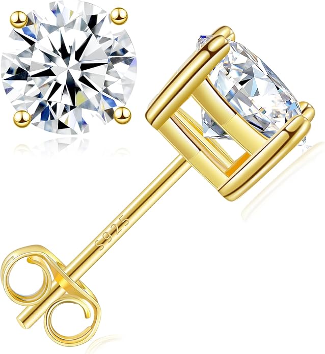Moissanite Stud Earrings, 0.6–3.0ct Lab Created Diamond Earrings for Women & Men, D Color VVS1 Clarity, 925 Sterling Silver, 14K White Gold Plated, Hypoallergenic Solitaire Studs Jewelry Gift