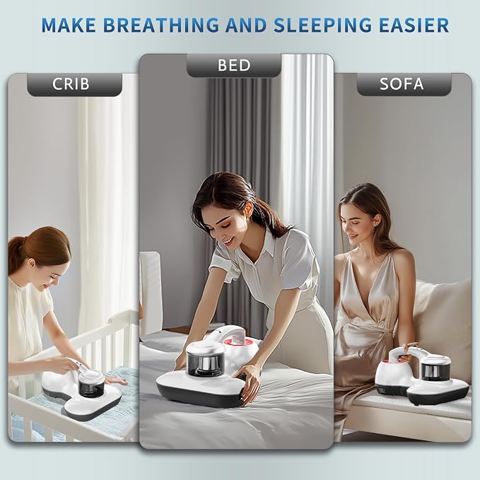 Hersven Mattress Vacuum Cleaner, 16KPa Handheld UV Bed Vacuum, 12800 Vibrations Per Min, Effectively Cleans Mattresses, Pillows, Sofas, Carpets & Fabric Surfaces