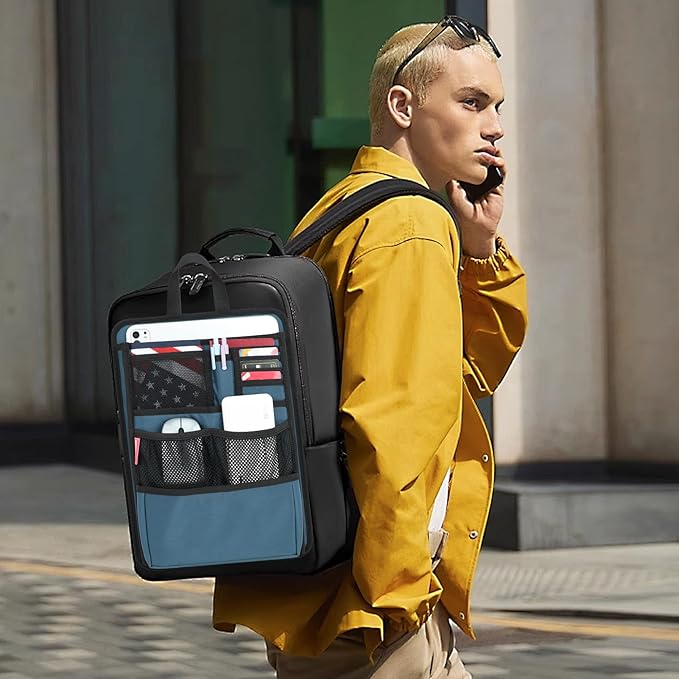 Rugged Silm Backpack Organizer Insert for Laptop A4 Binder Paperwork Document Textbook for Casual Business (Denim Blue)