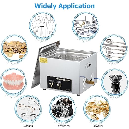 Digital Ultrasonic Cleaner 15L Timer Heatr 360W 15L Ultrasonic, 304 Stainless Steel,for Dentures Glass Industrial Parts