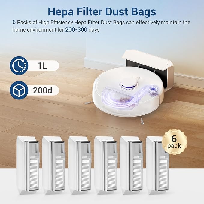 6-Pack Freo Pro Replacement Dust Bags Compatible with for Narwal Freo Pro, Freo X Ultra, Freo X Plus, 1L Capacity Dust Disposable HEPA Filter Vacuum Dust Bags