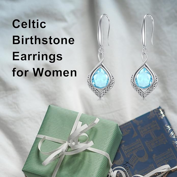 PELOVNY Celtic Knot Filigree Earrings for Women 925 Sterling Silver Moss Agate/Birthstone Infinity Earrings Birthday Christmas Jewelry Gifts for Mom Daughter Wife Sister