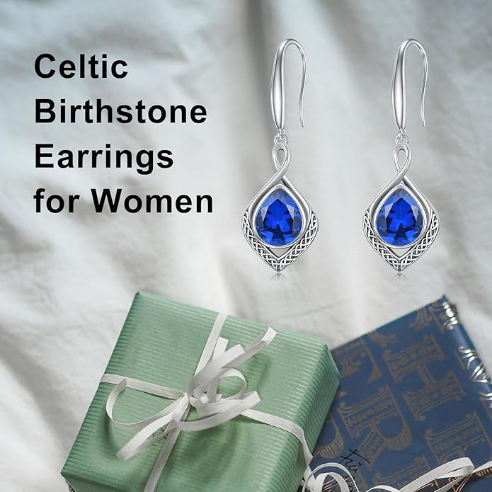 PELOVNY Celtic Knot Filigree Earrings for Women 925 Sterling Silver Moss Agate/Birthstone Infinity Earrings Birthday Christmas Jewelry Gifts for Mom Daughter Wife Sister