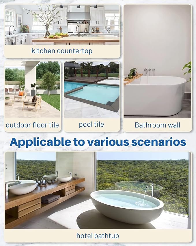 Tile Paint, 17oz Tub and Tile Paint Refinishing Kit with Tools, Easy to Use for Countertop Bathroom Bathtub Kitchen Sink, Semi-Gloss White, Low Odor,25-30sq.ft
