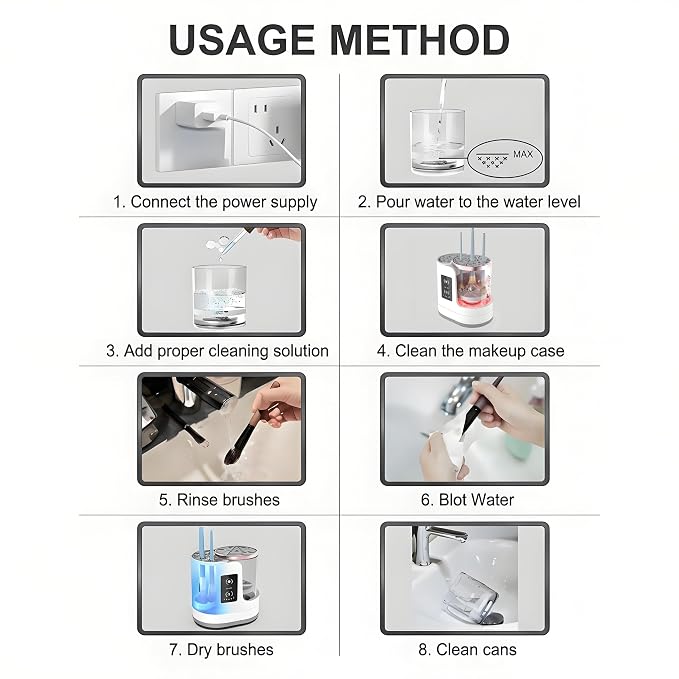 Electric Makeup Brush Cleaner Machine With Makeup Brush Dryer-Holder-Portable Automatic USB Cosmetic Brushes Cleaner Tool for All Size Beauty Makeup Brush Set,Eyeshadow, Blush Brush (White-A)