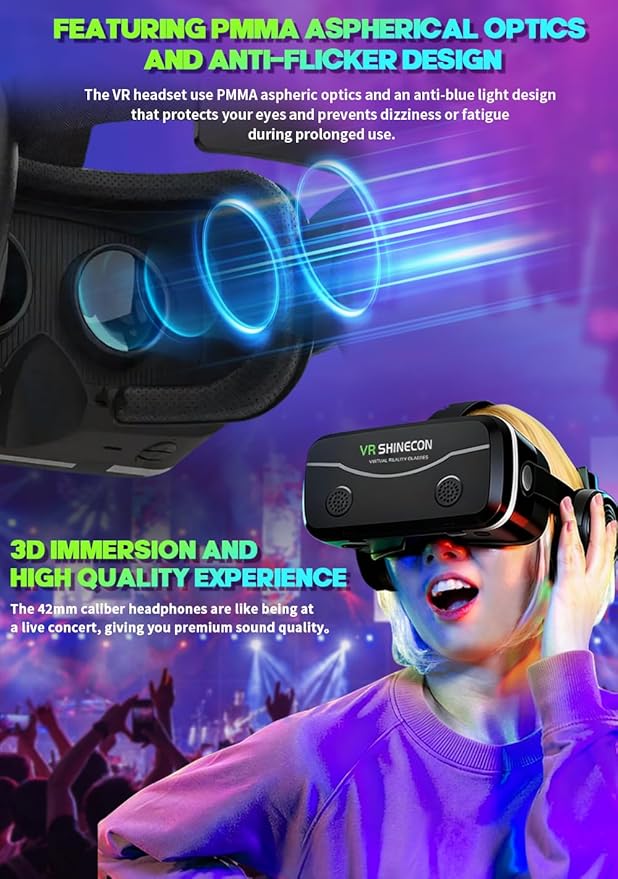 All-in-One Smartphone VR Headset | Built-in Hi-Fi Headphones, 120° Wide FOV, Aspherical Lenses | The Ultimate 3D Movie & Mobile Gaming Kit