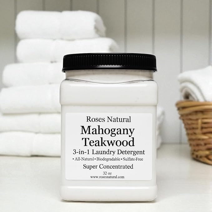 3-in-1 Laundry Detergent Powder – Mahogany Teakwood Scent, Plant-Based, Sulfate-Free, HE & Septic Safe, 32 oz