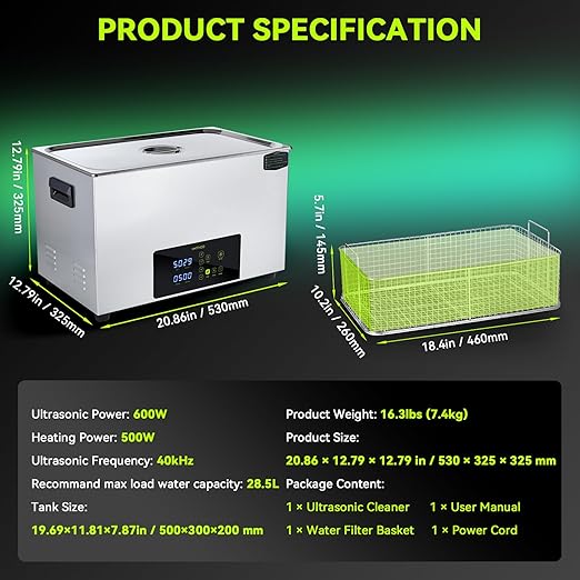 Ultrasonic Cleaner, One-Touch Cleaning,Heating, Deep Mode, ECO Energy-Saving Ultrasonic Cleaning Machine Excellent for Labs,Carburetor,Jewelry,Dentures,Automotive & Industrial Parts. (30L)