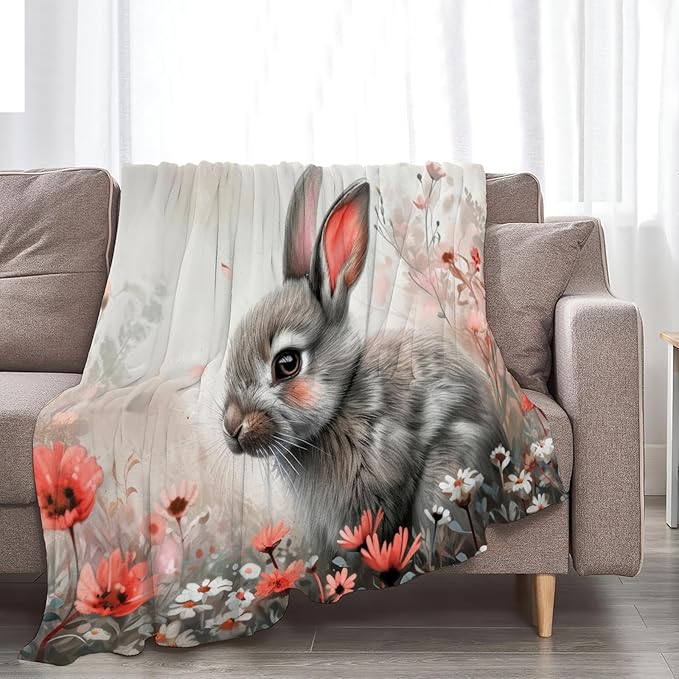 Tijuboni Rabbit Bunny Throw Blanket Rabbit Gifts for Girls Boys Women Men Kids Adults Soft Flannel Fleece Blanket for Couch Sofa Bed Home Decor 50"x60"