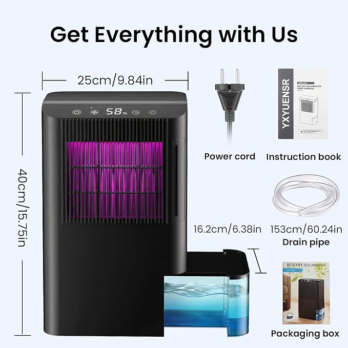 Home Dehumidifier, Basement Rotary Dehumidifier, ultra-quiet automatic shut-off/7-color lighting/operates at a low temperature of 32°F (0°C)/washable filter, suitable for bedroom, basement, bathroom