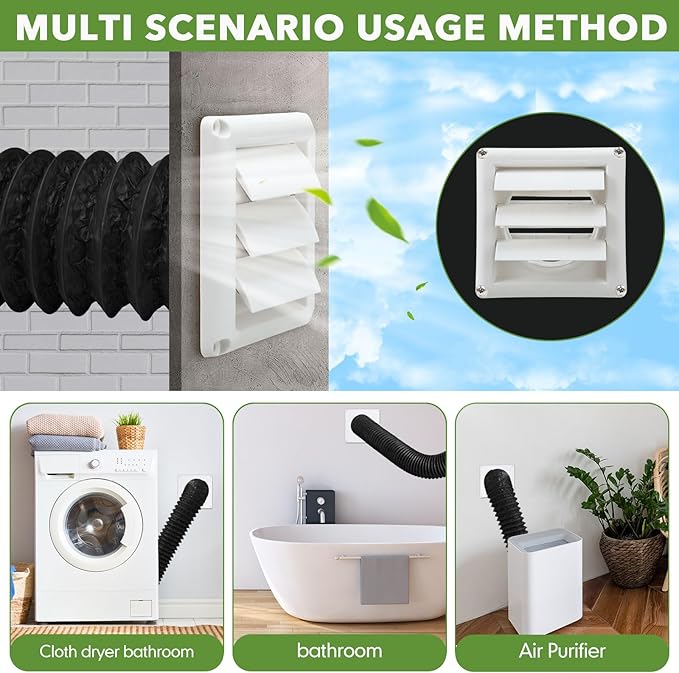 Glooglitter Dryer Vent Kit 4 Inch Dryer Ducting Tube Vent Hose Connector Wall Ducting Kit for Air Circulation (Black)